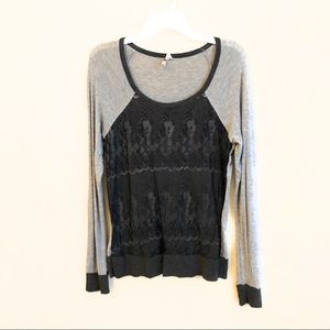 6 degrees Long sleeves Lace accent XL Grey/Black